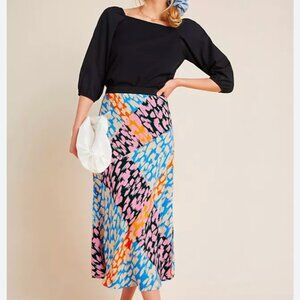 Anthropologie Corey Lynn Calter Colorful Patterned Bias Cut Midi Skirt